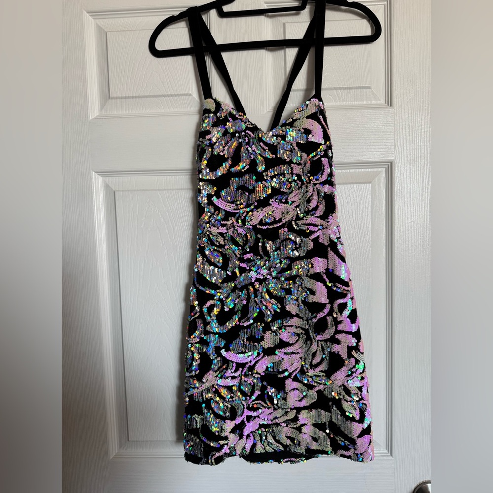 Blondie Nites Black and Pink Sequin Mini Dress